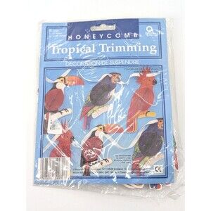 Vintage Tropical Trimming Honeycomb Birds Parrots Hawaiian Luau Tiki Party Decor